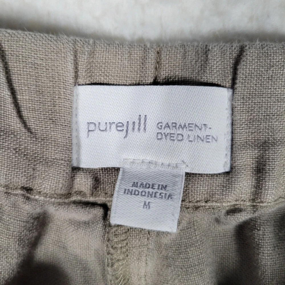 Pure Jill Linen Pants Women Size M Brown Garment Dyed Straight Leg Elastic Waist
